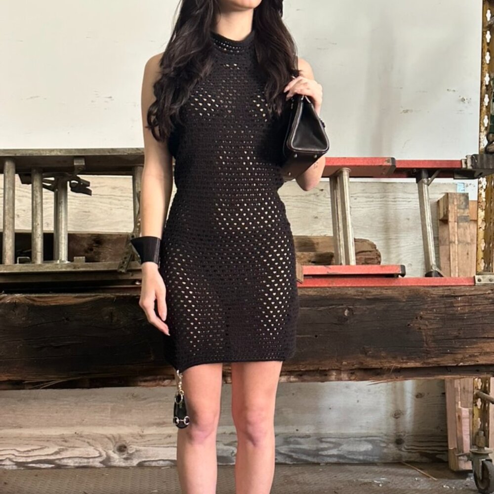 The Garment Black Crochet Halter Neck Dress